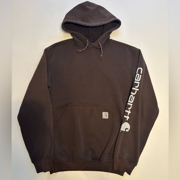 Carhartt Men's Dark Brown Hoodie (distressed) - Picture 1 of 6